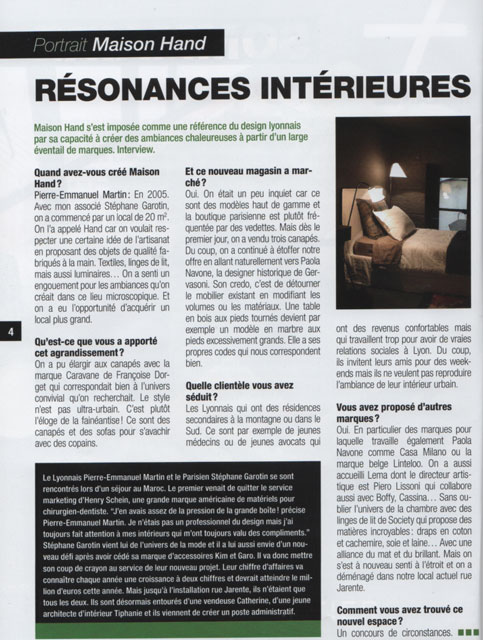 La Presse en parle : Mag2 Lyon - Ambiances Lyonnaises N1 : Portrait Maison Hand