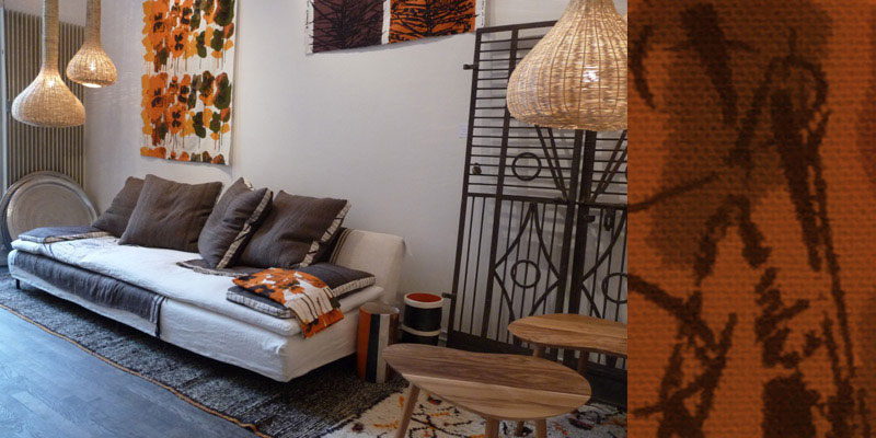 HAND Lyon - design et mobilier contemporain - CARAVANE - Divan VIZIR lin unis et couverture Marocaine - expo ann�es 50