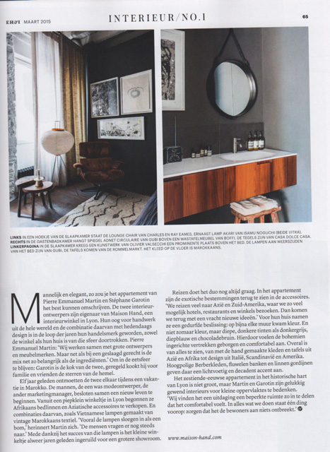 La Presse hollandaise parle de MAISON HAND : EIGEN HUIS INTERIEUR mars 2015 - texte Tessa Pearson - photos Felix Forest/Living Inside