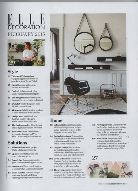 La Presse parle de MAISON HAND : ELLE DECO UK fvrier 2015  - texte Sara White Wilson - photos Felix Forest / Living Inside