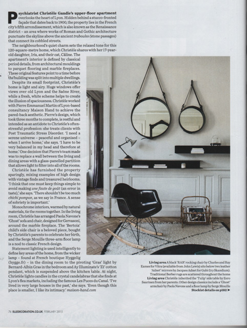 La Presse parle de MAISON HAND : ELLE DECO UK fvrier 2015  - texte Sara White Wilson - photos Felix Forest / Living Inside