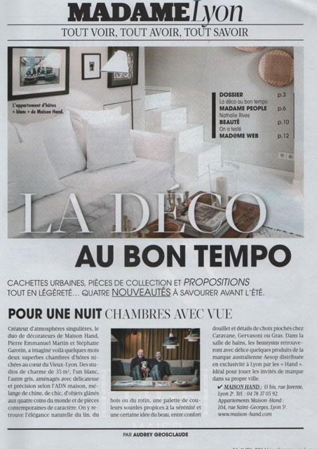 La presse parle de Maison Hand - Madame FIGARO avril 2014 - les appartements d'htes de maison Hand