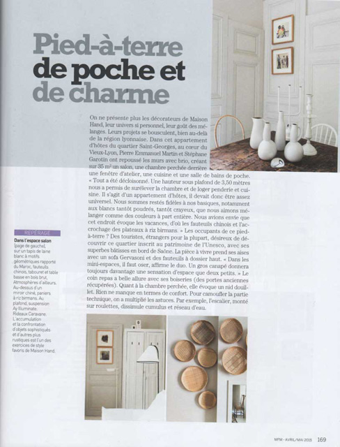 La Presse parle de MAISON HAND : MAISON FRANCAISE avril/mai 2015 - texte  Marianne Lohs - Production Tessa Pearson - photos Felix Forest