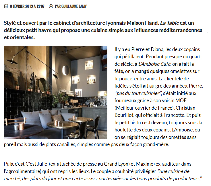 Maison HAND - La TABLE par Lyon Capital